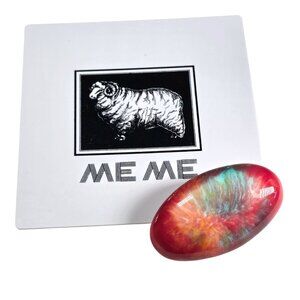 Galaxy Swirl Ceramic Brooch Oval Cosmic Art Pottery Pin Red Pink Blue Glaze VTG